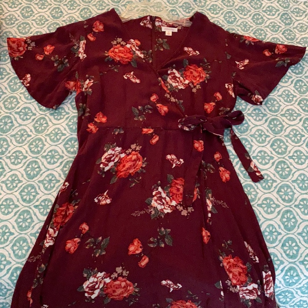 Maroon floral wrap dress. Target/xhilaration